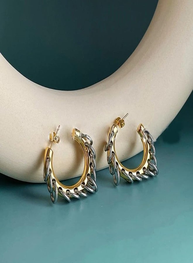 KURTCB Chunky Gold Hoop Earrings Statement 18K Gold Plated C Hoop Earrings Stainless Steel Thick Hypoallergenic Hoops Earrings for Women (G) - Image 3